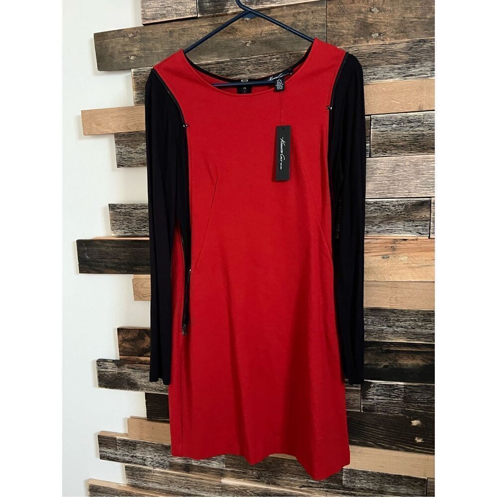 KENNETH COLE New York NWT Red Capri Color Block Dress Exposed Zipper Sz 8